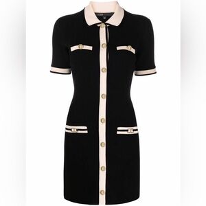 Maje black and cream colored dress with gold hardwear